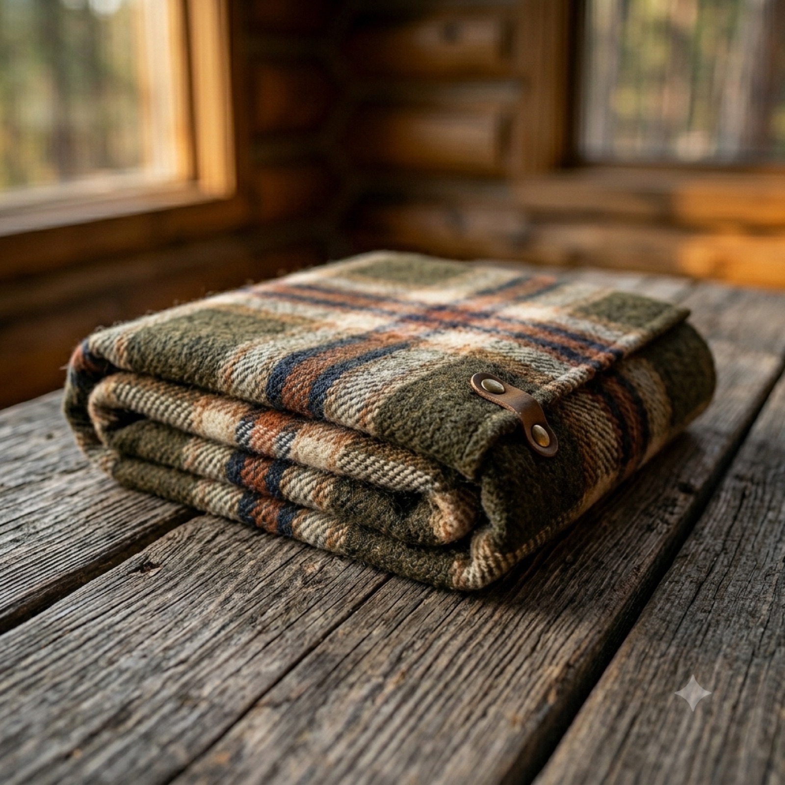 Heavy natural-wool Beargrass Camp Blanket folded on a bunk in a Montana ranch cabin