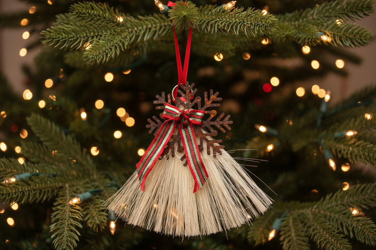 Hand-braided horsehair holiday ornament with conchos and tassels