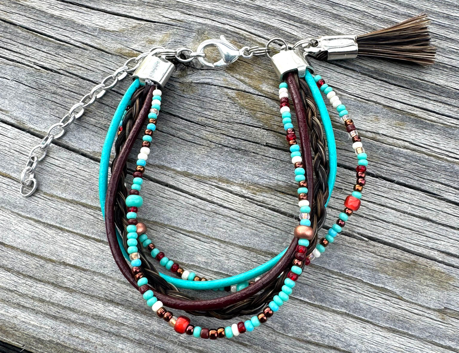 Taos horsehair bracelet woven with colorful Southwestern seed beads
