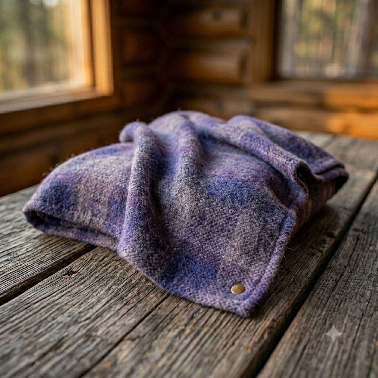 Soft natural-wool Larkspur Throw with a blue stripe draped over a porch chair at a Montana ranch