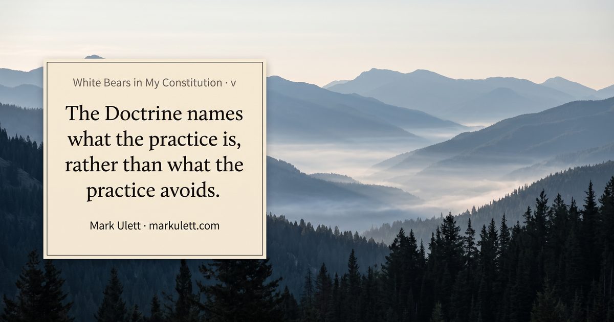 Dawn ridges with a paper card: the Doctrine names what the practice is, rather than what it avoids.