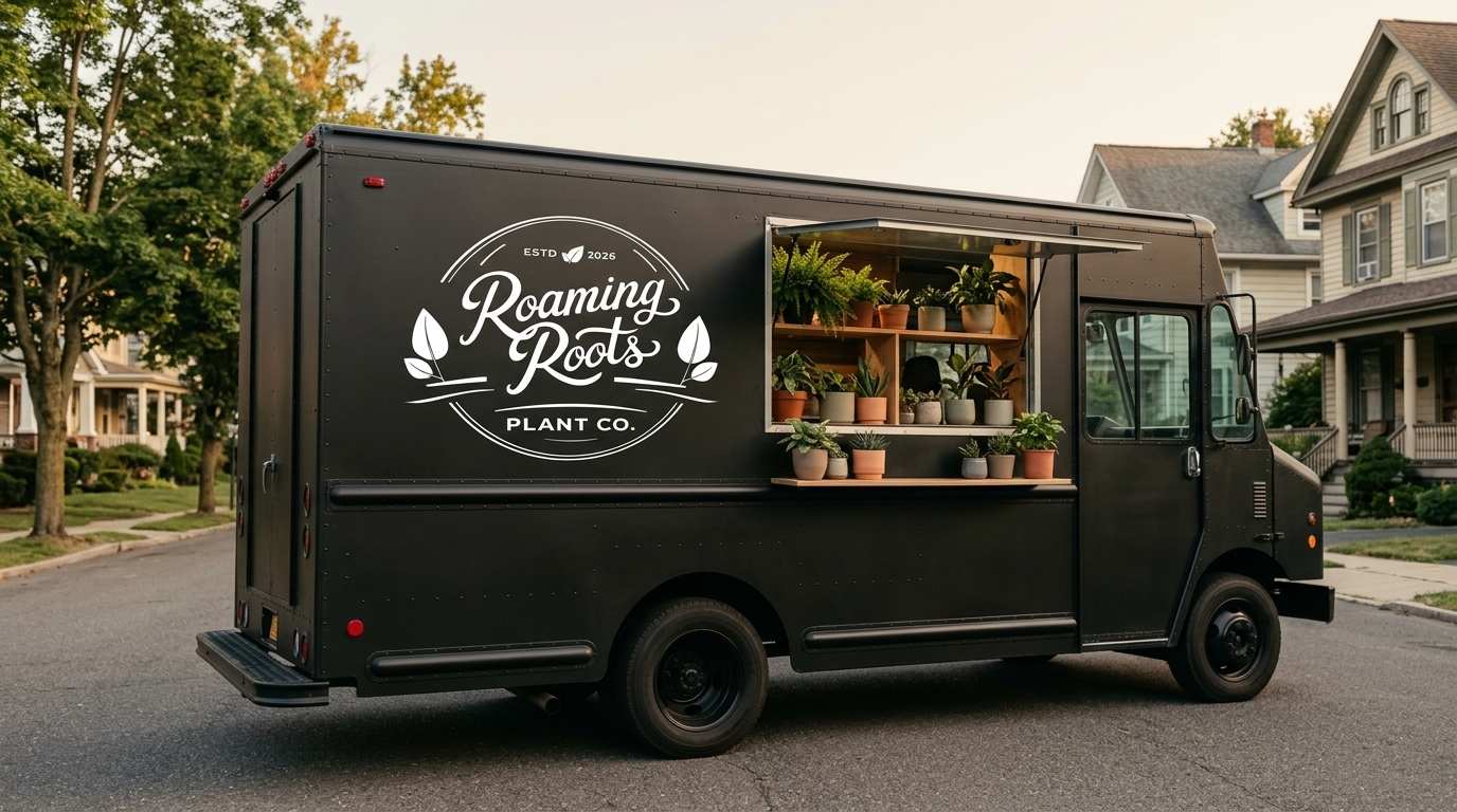 The Roaming Roots plant truck, open on a New Jersey street